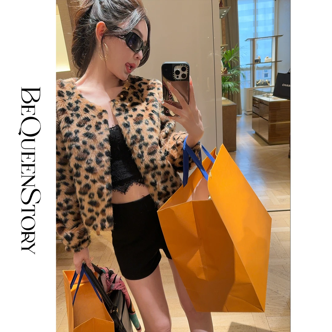 余潇潇【超模豹纹】气质小众高级感复古短款收腰小香外套