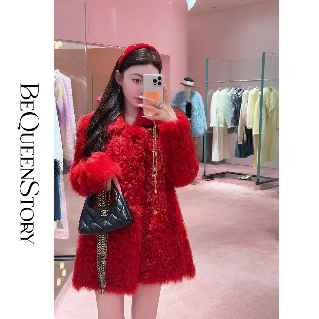 余潇潇【盛世红颜】本命红托斯卡纳皮毛一体中长款保暖外套