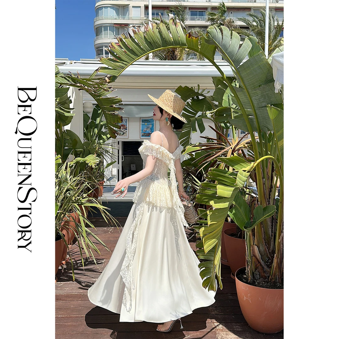 余潇潇【潘神月光曲】梭织网纱一字领收腰裙摆上衣&气质半裙