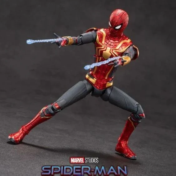 中动漫威蜘蛛侠可动经典融合战衣黑金SpiderMan英雄无归手办模型