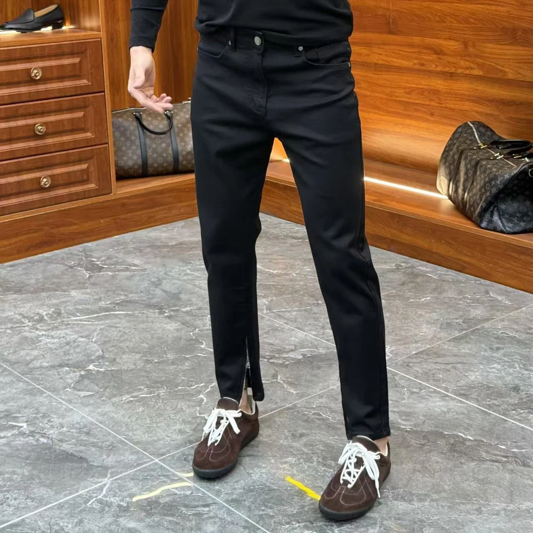 2024秋冬新款男士裤脚拉链黑色净版牛仔裤YC961