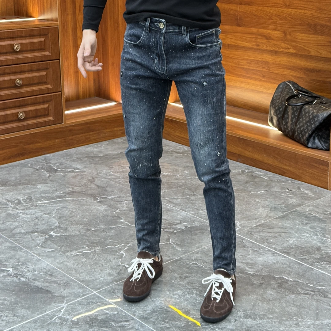 2024秋冬新款时尚潮流修身亮钻百搭男士小脚牛仔裤XZ1375