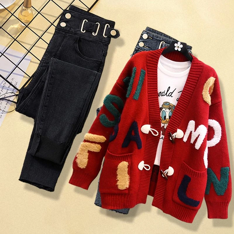 秋冬套装女2023新款洋气女装时尚港风加厚休闲外套牛仔裤两件套潮