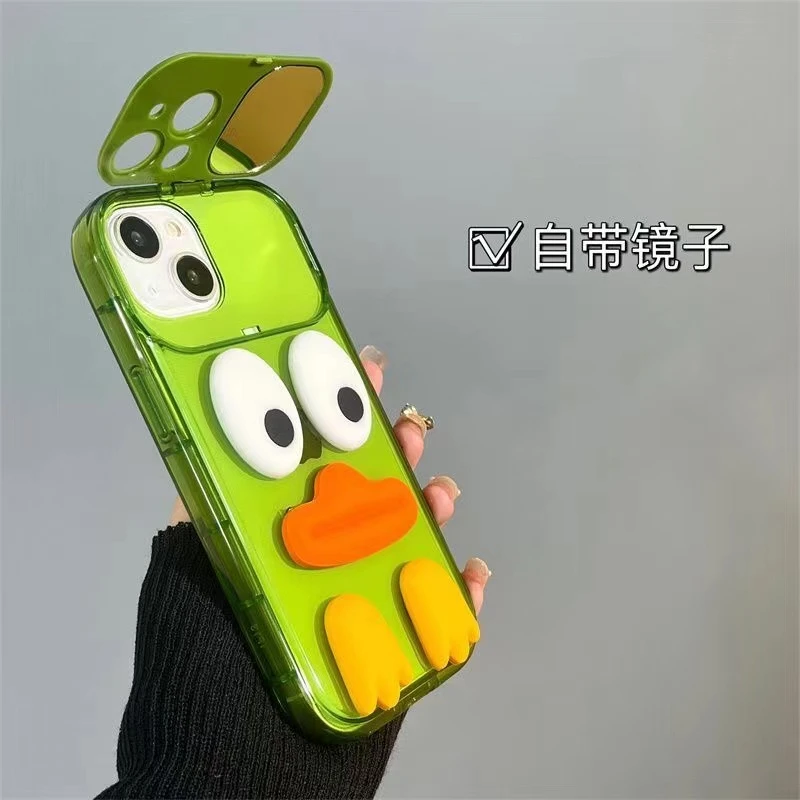 适用翻盖镜苹果/华为/OPPO/VIVO/红米荣耀手机壳卡通立体鸭子表情