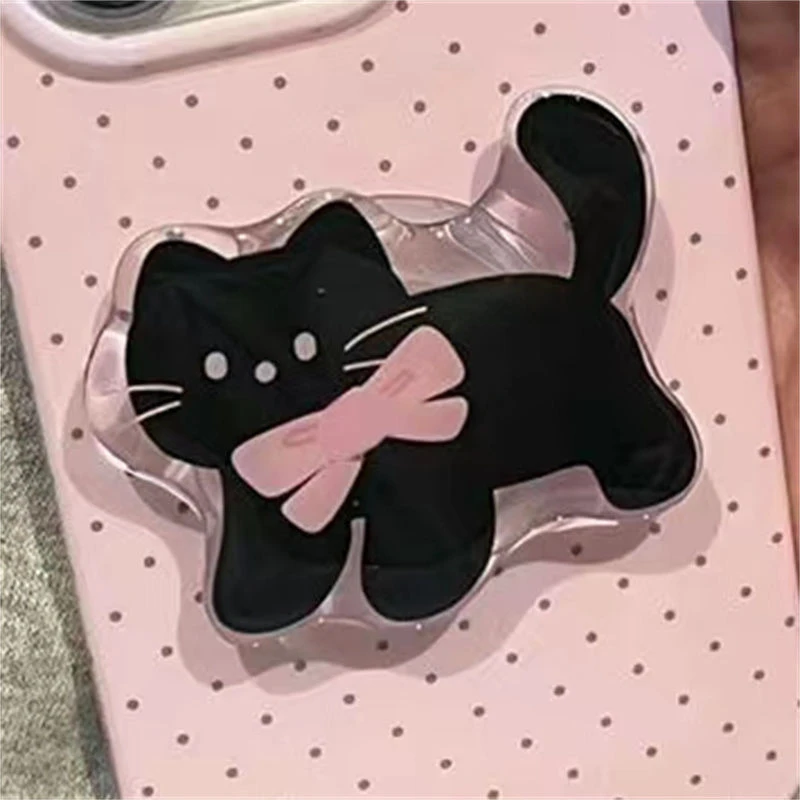红书同款ins小众可爱卡通粉蝴蝶结黑猫气囊手机支架贴式懒人神器