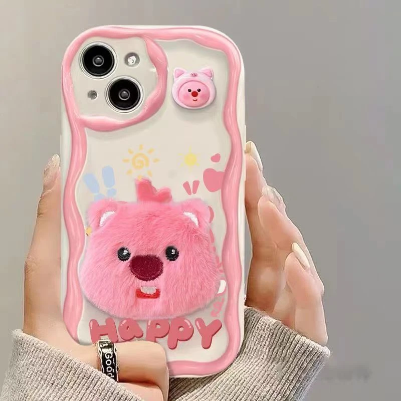 毛绒海狸公仔适用苹果15华为OPPOVIVO小米荣耀手机壳女MATE60PRO