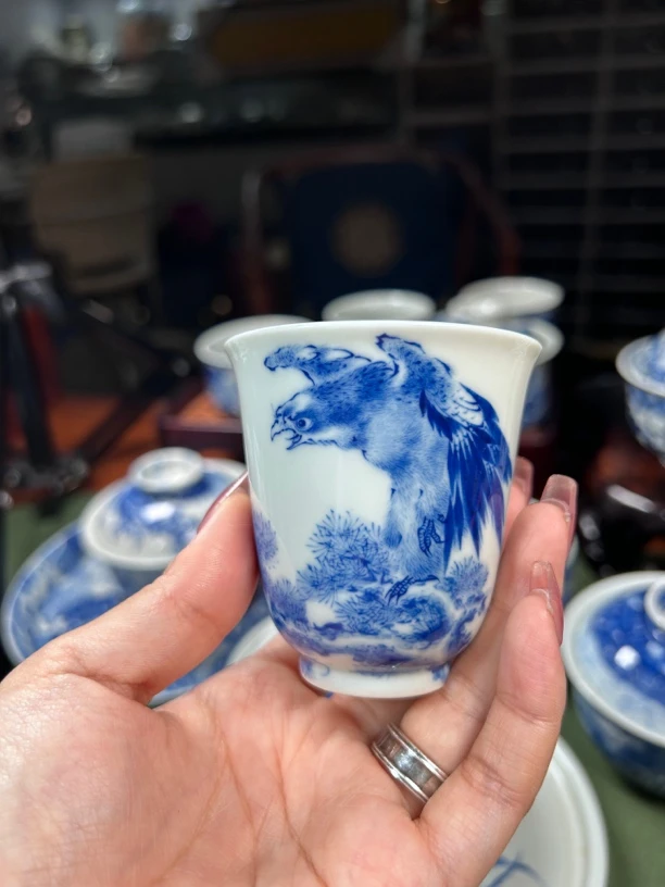松鹰图澄怀堂青花闻香杯主人杯100ml