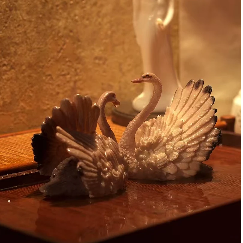 变色天鹅茶宠摆件功夫茶具配件茶桌茶盘茶台家用客厅茶几装饰品