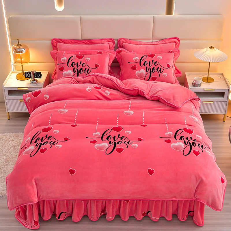 新款上架8-9加厚保暖牛奶绒四件套 双面绒冬季加密四件套 可机洗