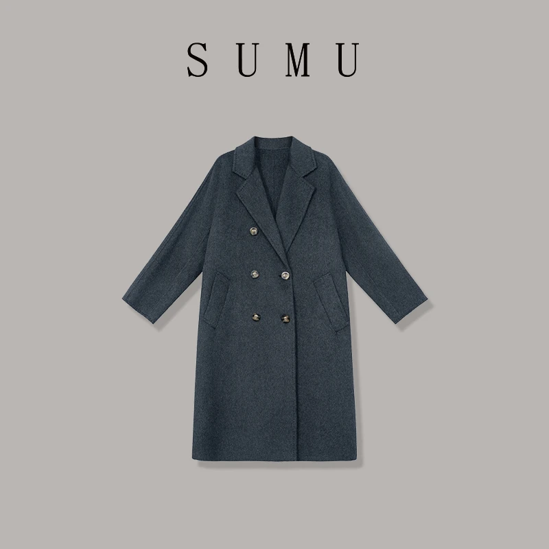 宿慕SUMU 9-5 2024年新款中长款六粒扣翻领双面尼大衣81702
