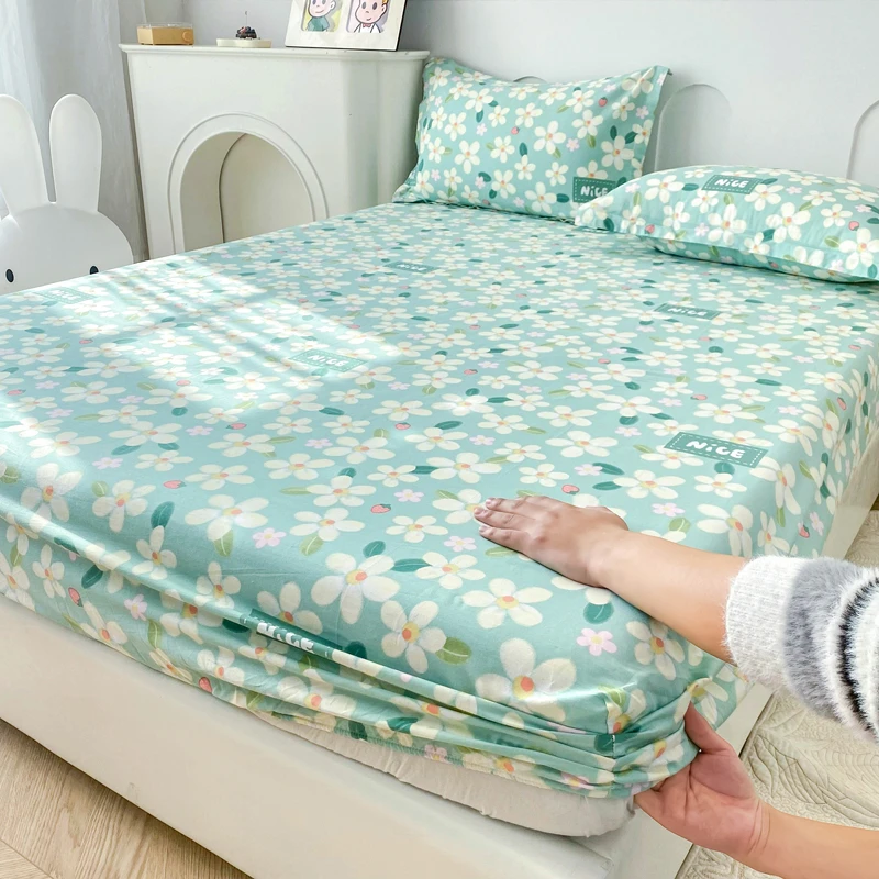 新款100%纯棉印花床笠透气亲肤床垫保护套床套四季通用床套罩宿舍