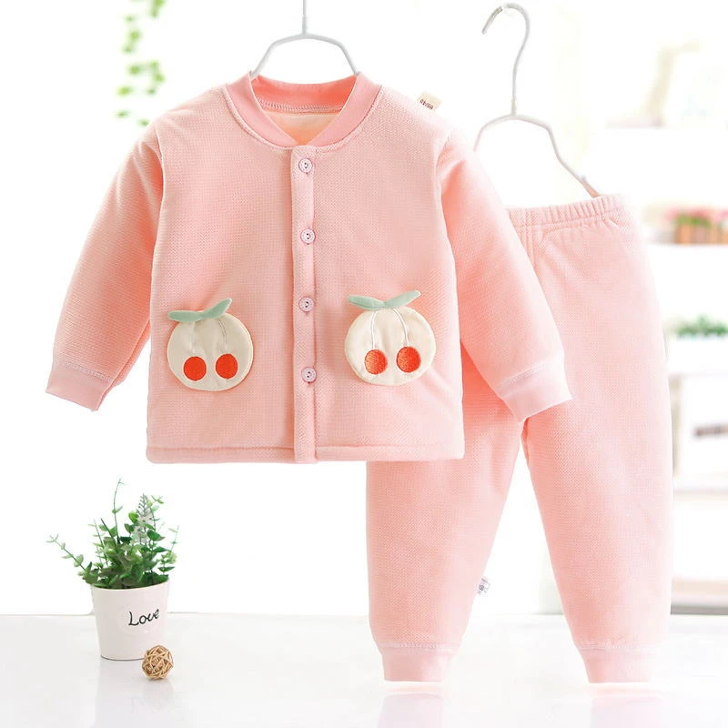宝宝三层夹棉套装0-3岁婴幼儿薄款棉衣棉裤秋冬婴儿棉服两件套