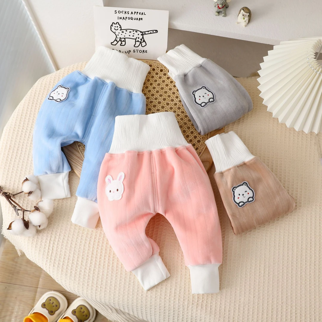 可开裆加绒裤子宝宝大PP裤婴幼儿屁屁裤秋冬男女高腰裤护肚外穿