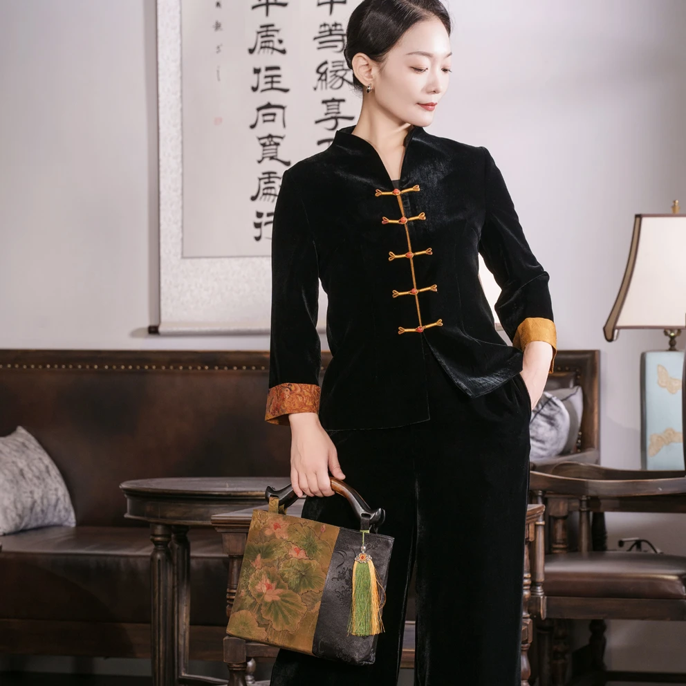 【海棠】桑蚕丝真丝绒立领长袖外套HQ1638