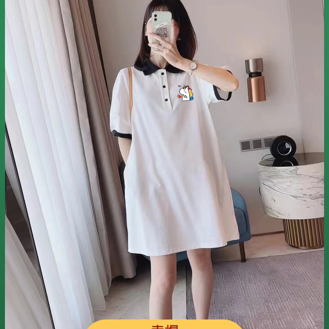 2025新款POLO领连衣裙中长款休闲显瘦韩版气质翻领裙法式尤莱特