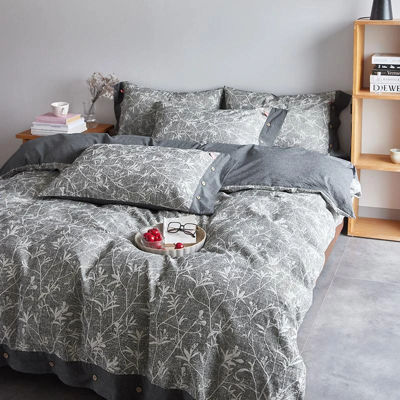 【麻小屋-枝芽】北欧原单100%全棉色织提花加厚四件套双层纱