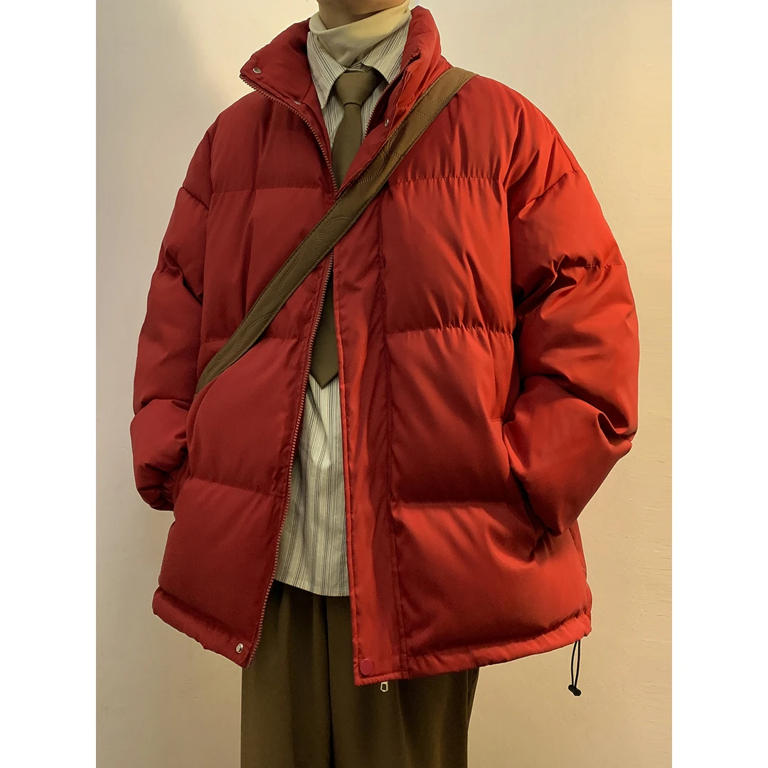 大码冬季休闲港风加厚保暖棉衣纯色潮流宽松冬装面包服棉袄外套