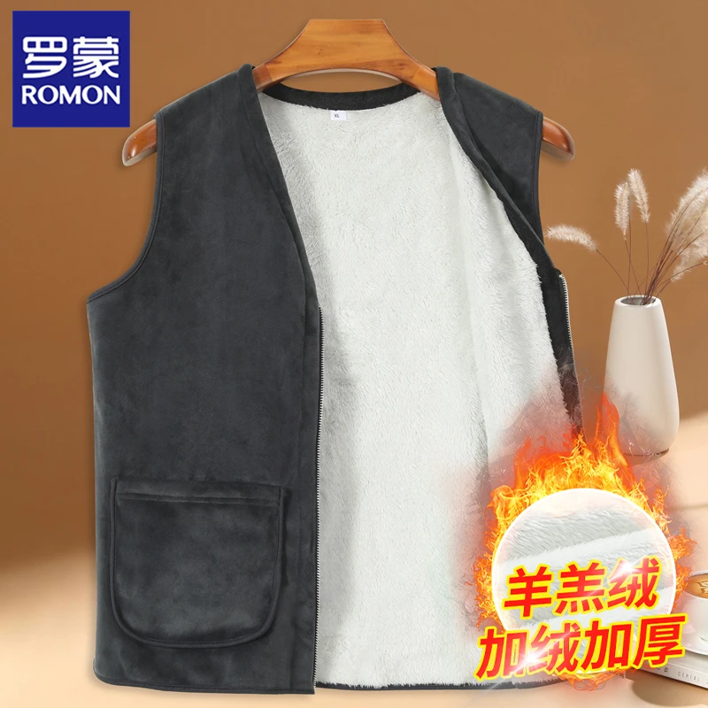 罗蒙加绒加厚羊羔绒爸爸拉链马甲背心秋冬外穿保暖马夹中老年坎肩