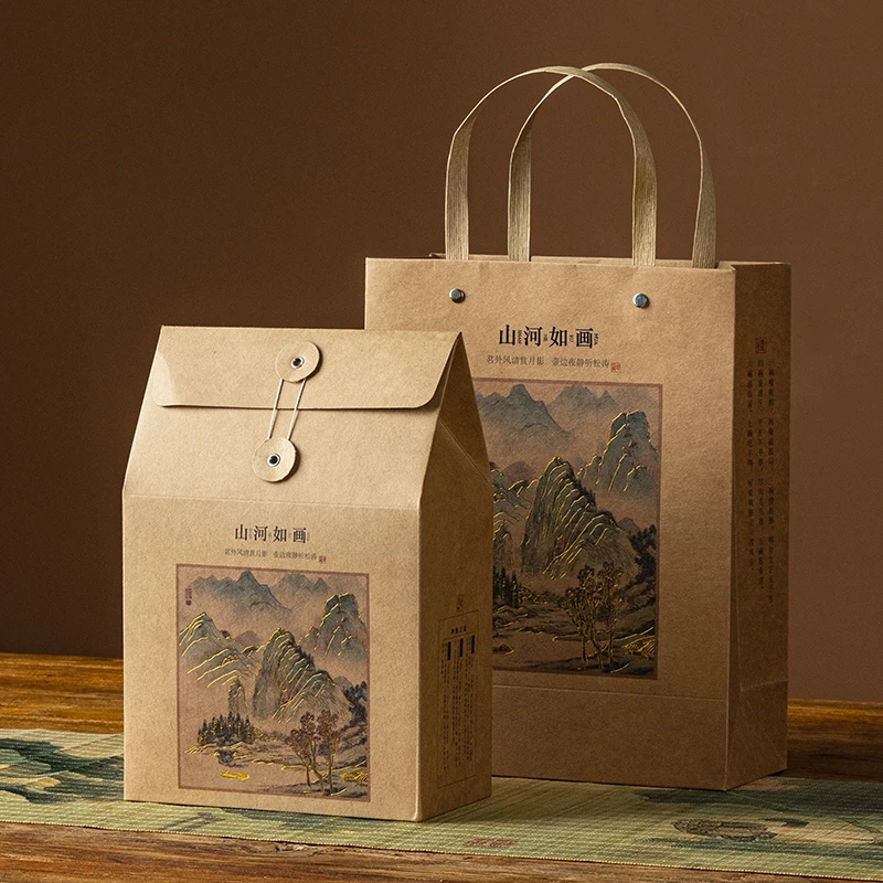 茶叶包装袋牛皮纸茶叶手提袋白茶礼盒空盒通用茶叶袋纸手提袋子