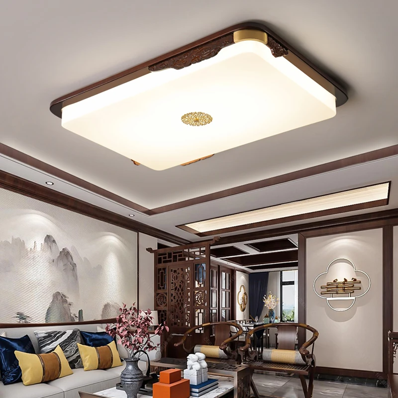 新中式铜加木吸顶灯简约中国风餐厅卧室灯