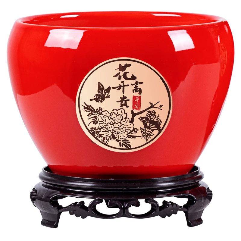 花盆陶瓷盆大号特大孔雀蓝兰花花盆花卉盆栽多肉托盘加厚创意