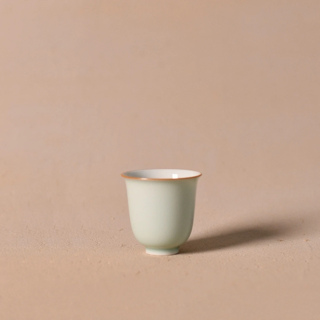 谷雨山房 翠青釉 紫金边 尔雅杯  纯手工单色釉主人杯 容量45cc