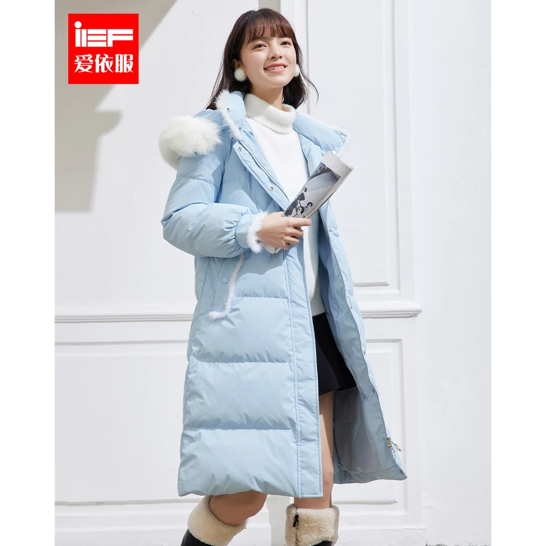 IEF/爱依服羽绒服中长款气质显瘦毛领连帽加厚防风爆款洋气羽绒