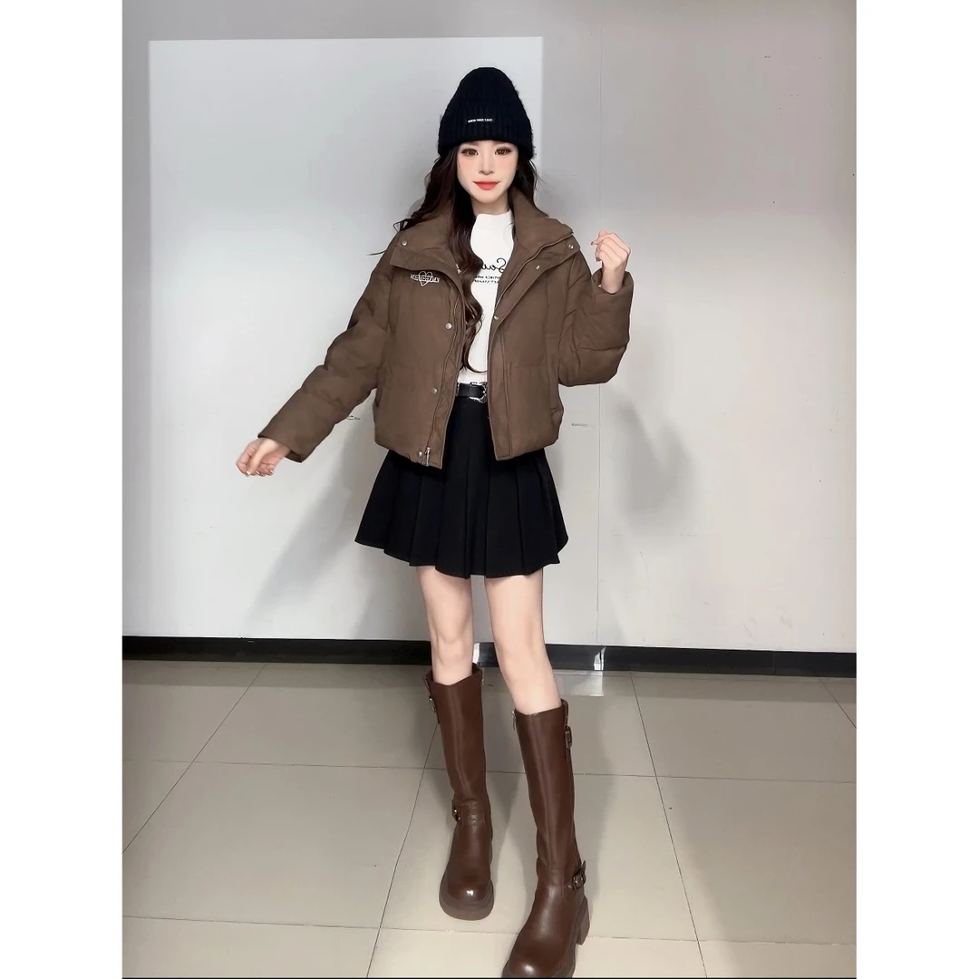 IEF/爱依服2025冬季新款美式时尚休闲风立领保暖百搭亮面皮外套