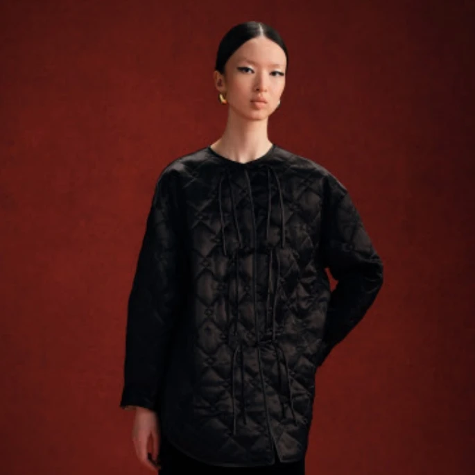 【顾文婷推荐】玉琼国风25早春 黑色棉服 J24A0258