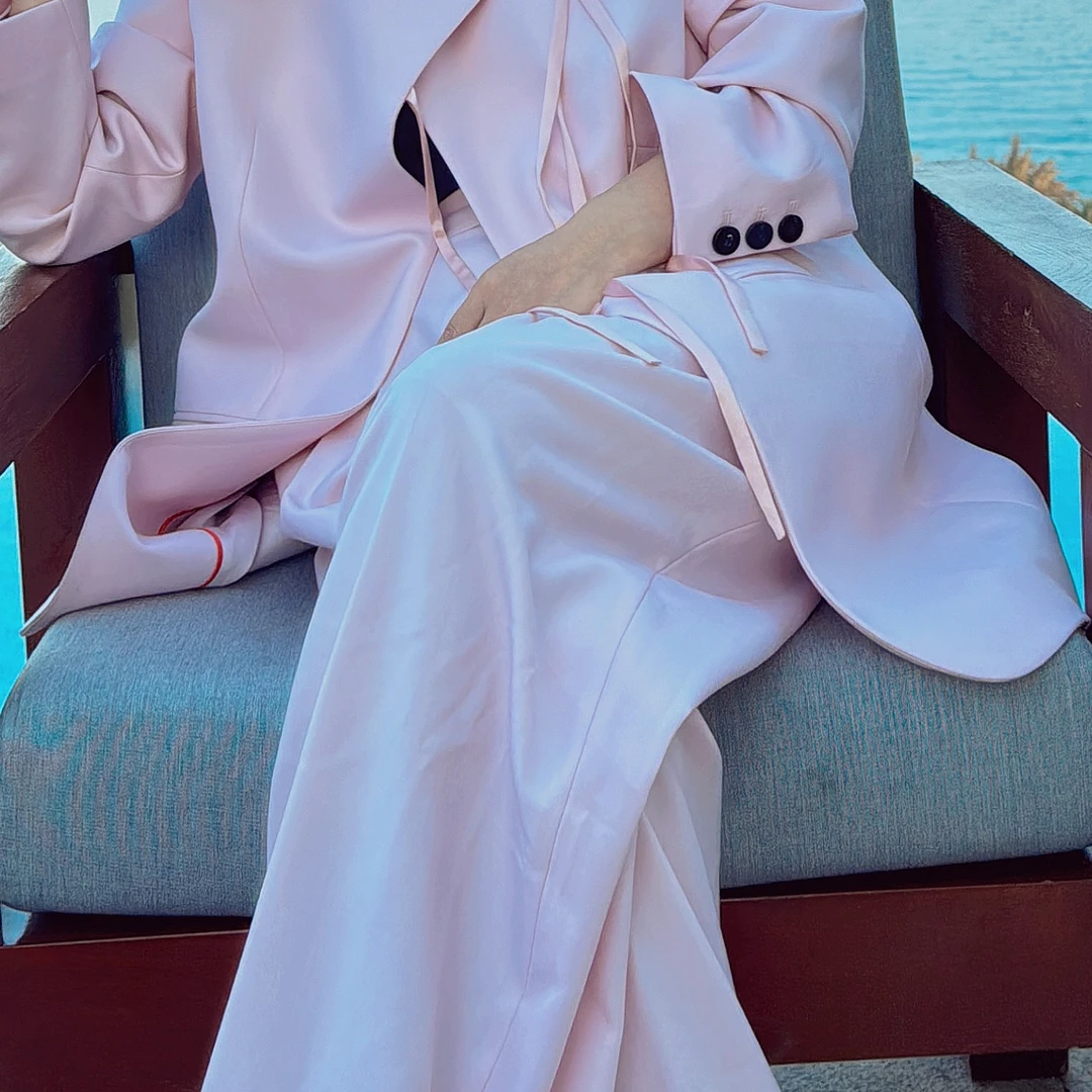 【顾文婷推荐】经典精纺阔腿长裤奶昔粉 GUUGOOS  G23AW10041AA401