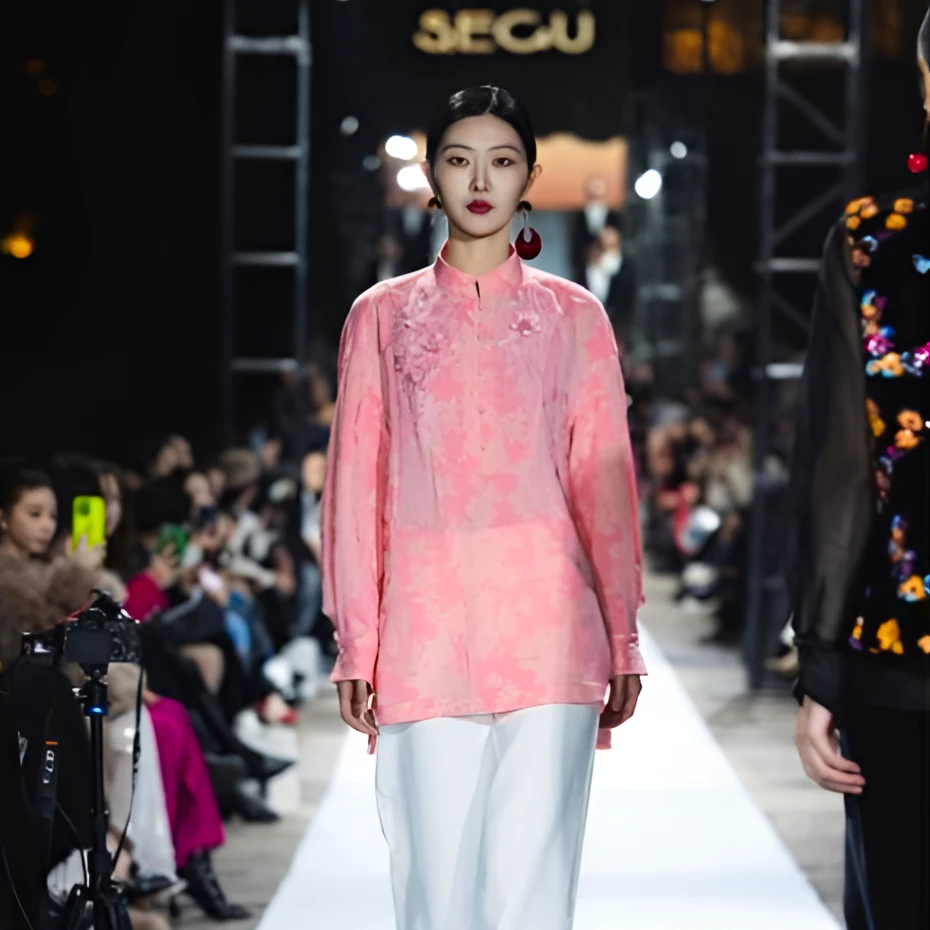LA MAISON JADE 玉琼国风 杨妃粉帘石真 丝冠乐绉小衫 J24A3229