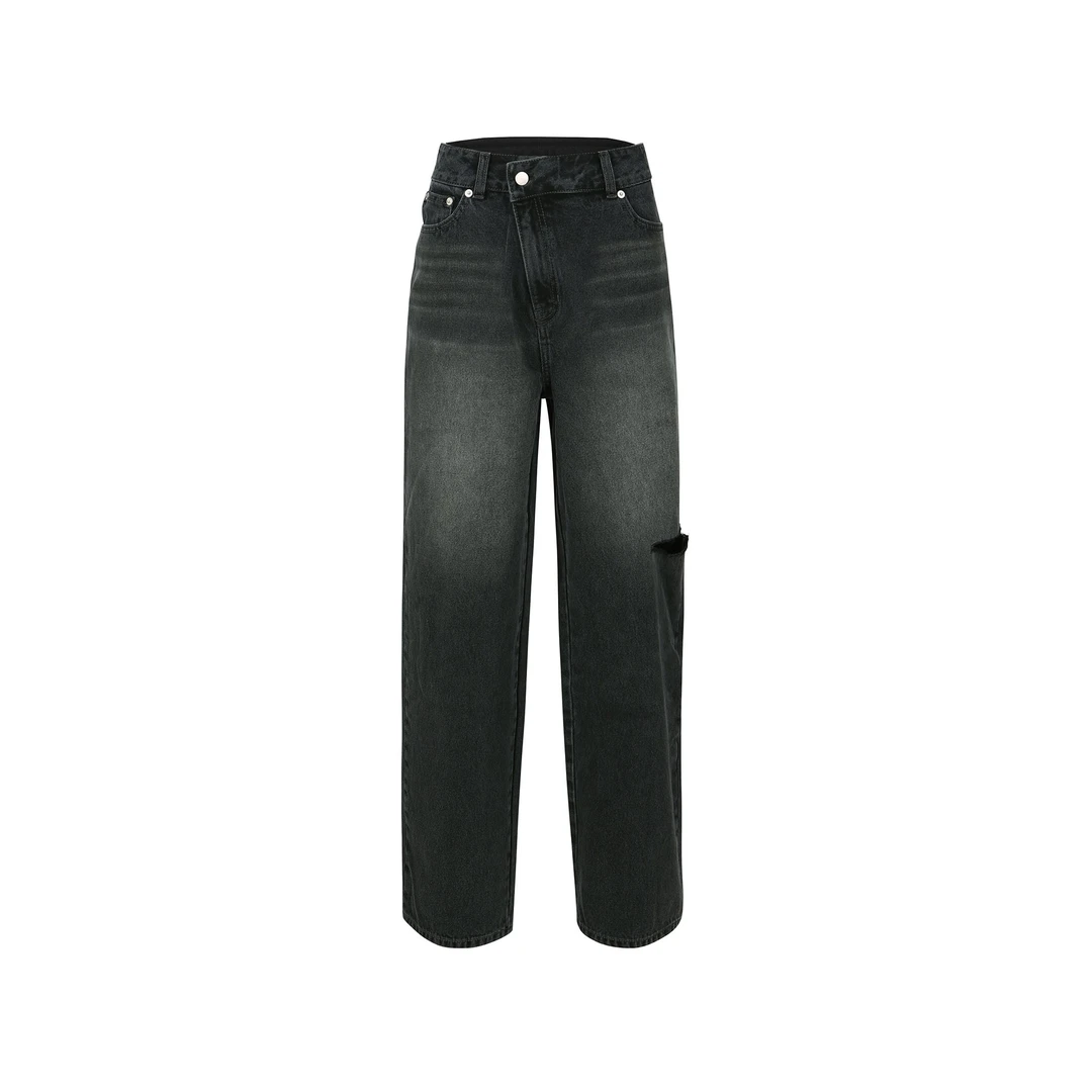 【福利活动~NO退】YCH Logo腰裁剪牛仔裤 S23DB719BK