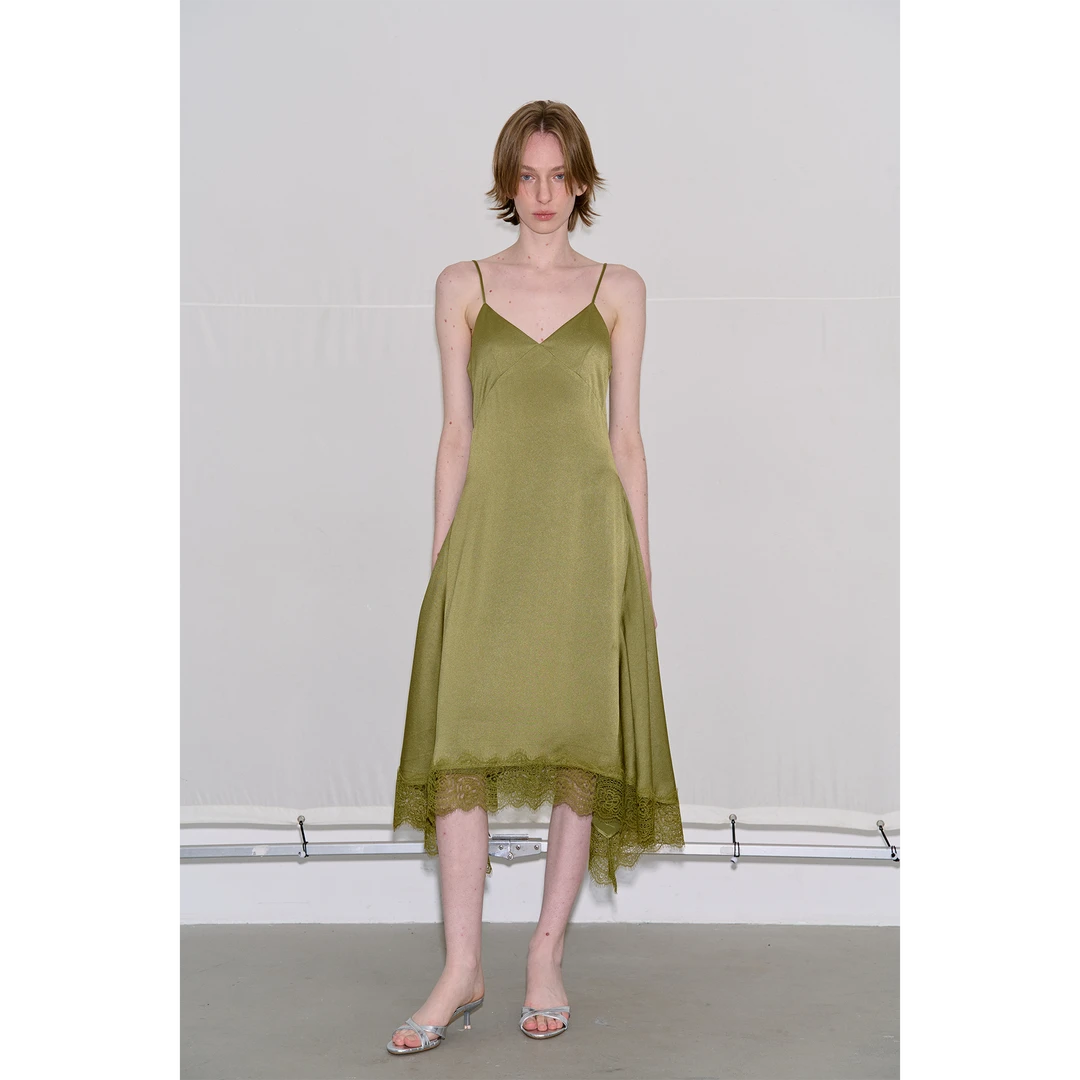 【福利活动~NO退】UHOO WU 绿色蕾丝拼接醋酸连衣裙 OP03071902