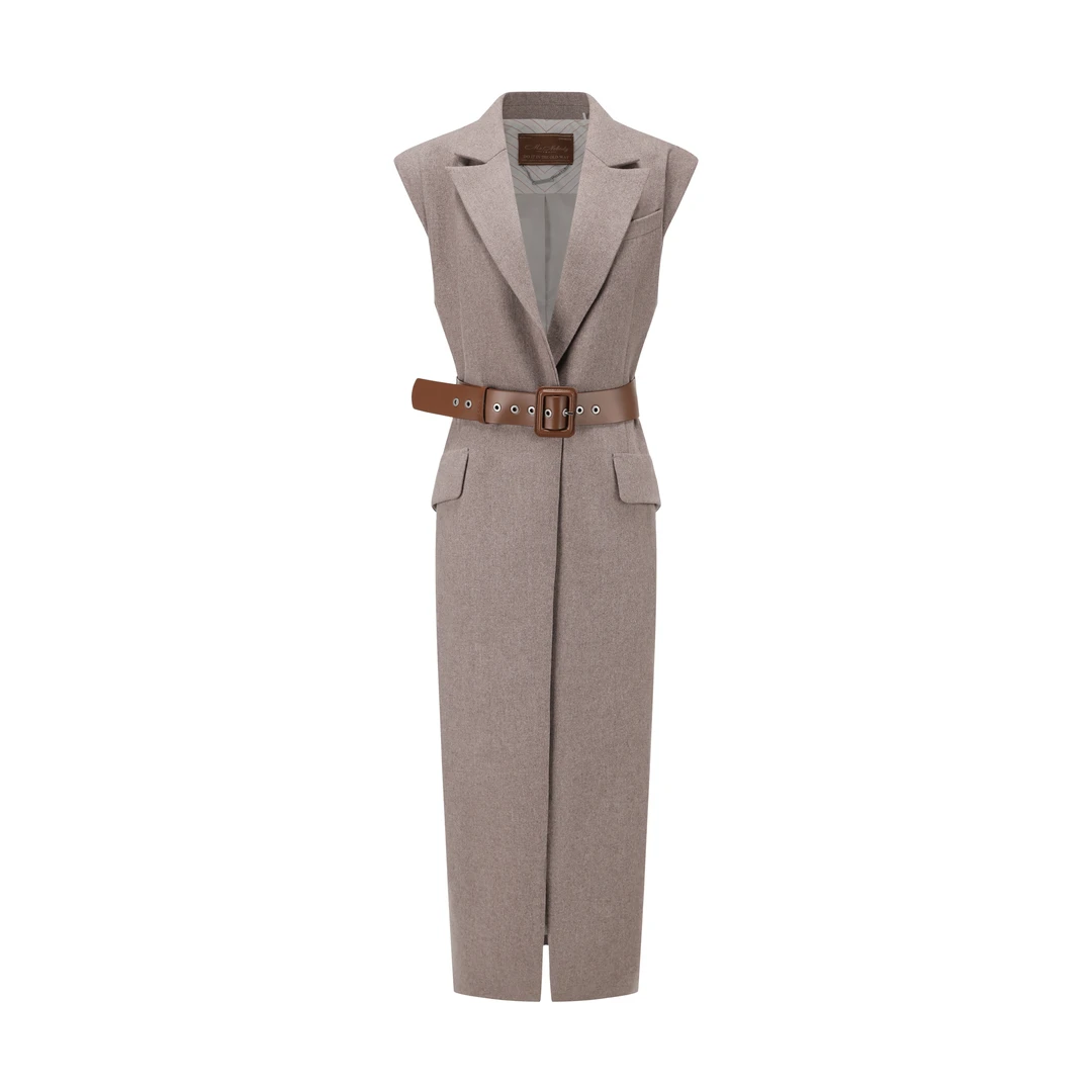 【顾文婷推荐】YOUWEI有尾 羊 毛长款宽肩无袖大衣马甲 Y3924104