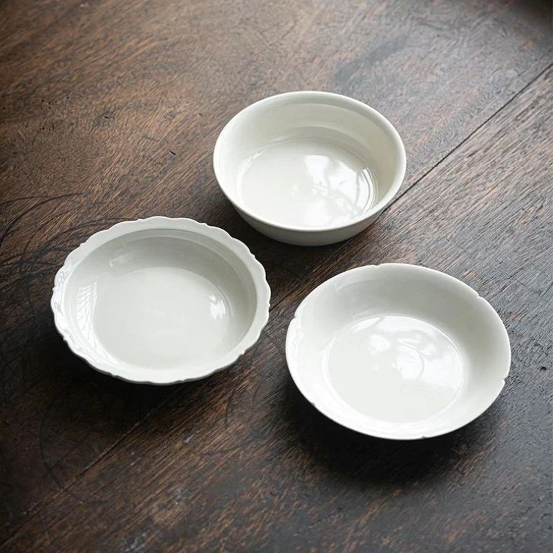 草木灰花口壶承复古盖碗点心盘底托果盘家用陶瓷功夫茶具干泡盘