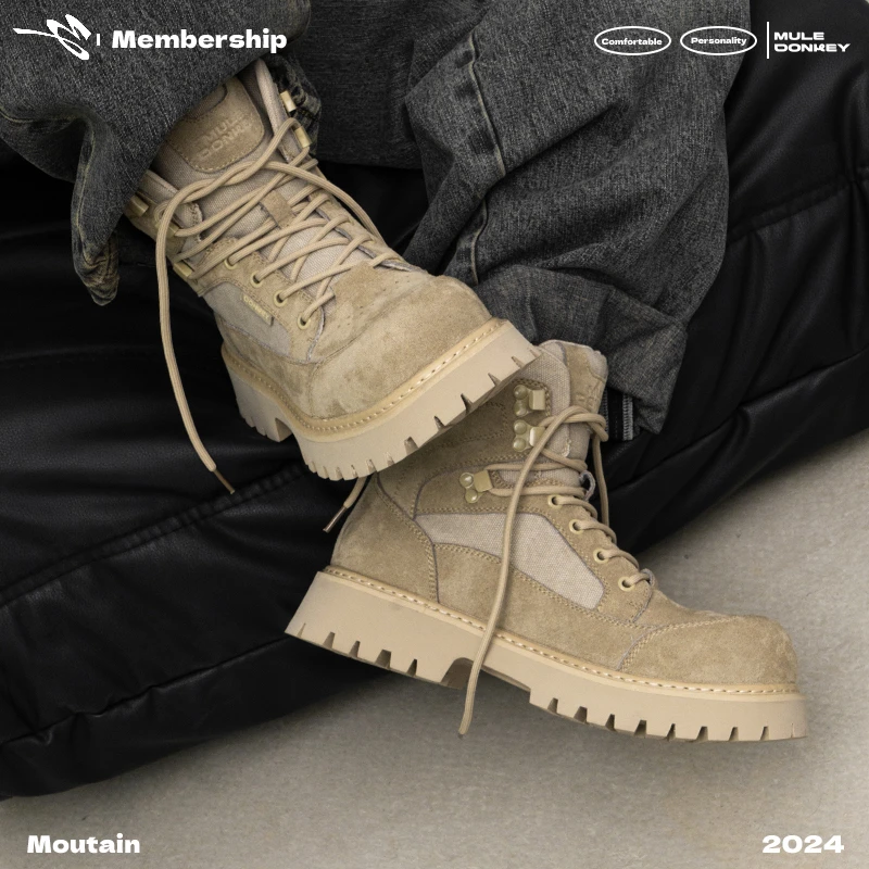 多嘴驴Donkey 复古马丁靴冬季户外沙漠靴沙色工装靴厚底增高短靴