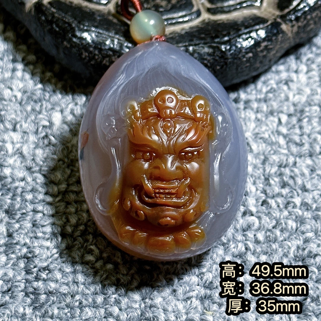 阿拉善彩玉 糖心料 双面俏色 大黑天 吊坠 车挂 手把件 雕刻孤品