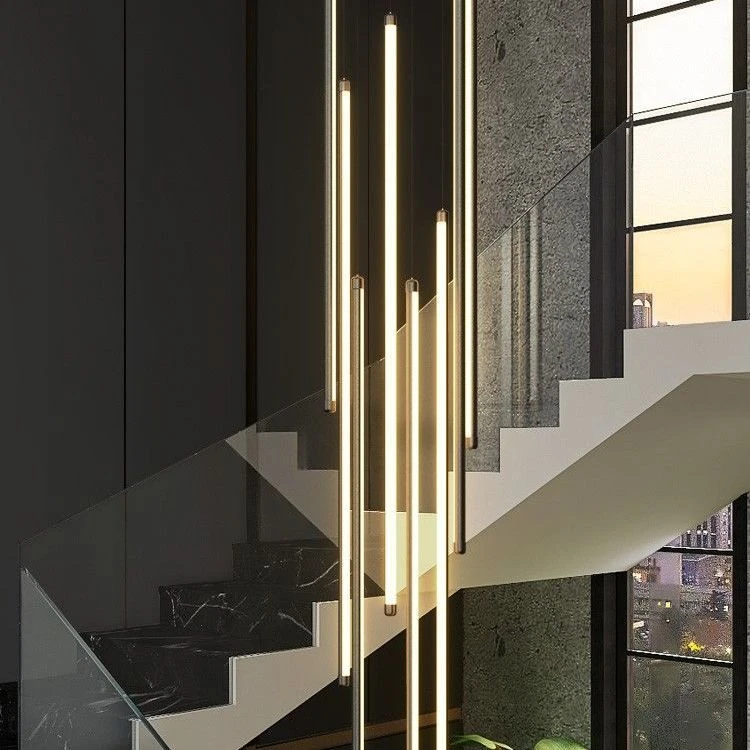 创意长条楼梯吊灯现代简约复式楼loft中空客厅吊灯轻奢极简线条灯