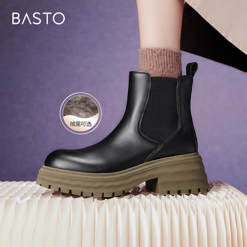 【百思图专场】百思图2024时尚街头烟筒靴粗跟女短靴UKG07DD4