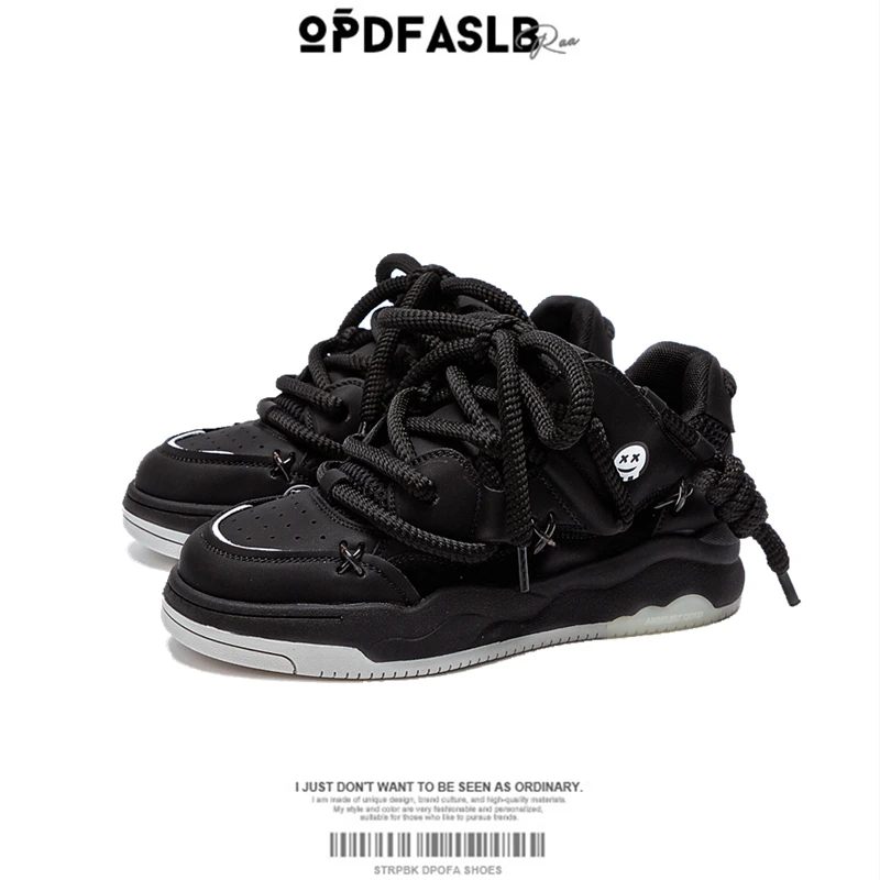 冬季男鞋2023新款小众厚底国潮暗黑骑士面包鞋男女高街潮牌滑板鞋