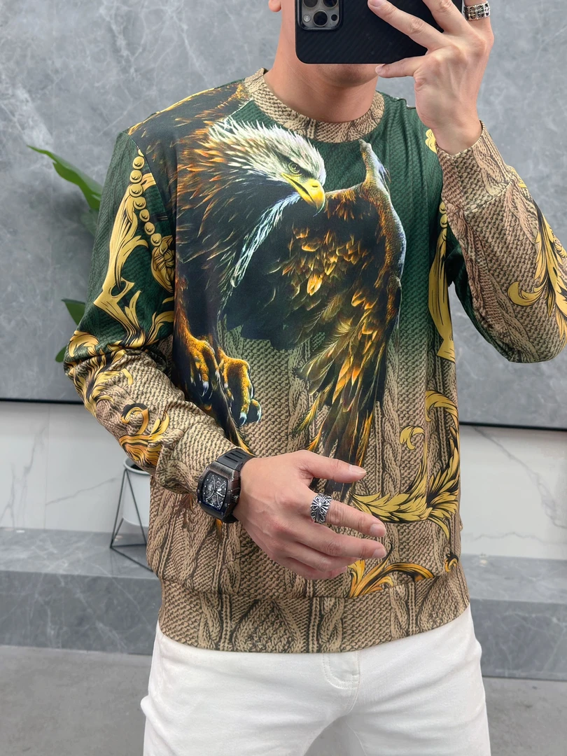 澳绒霸气雄鹰个性图案新款男士潮流圆领长袖卫衣外套8805