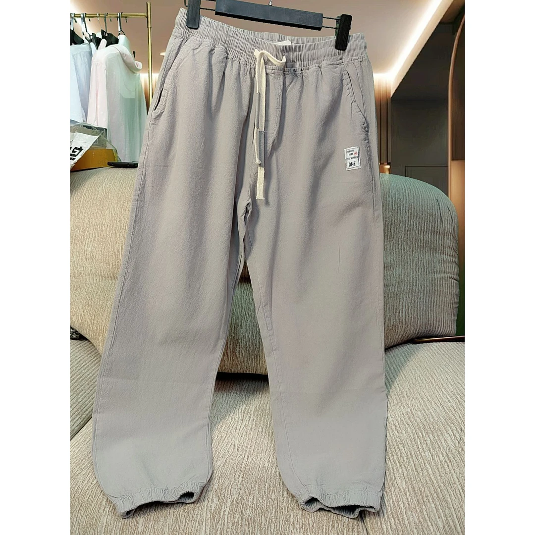 只发新疆  女士浅灰色水洗棉裤子宽松高腰舒适百搭K132