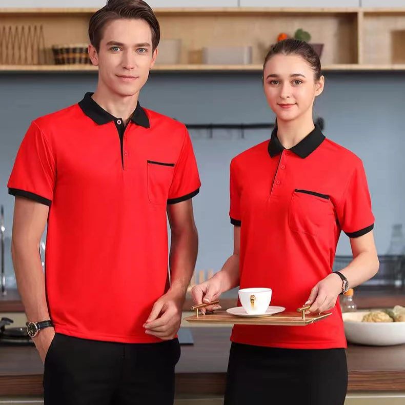 酒店餐饮服务员工作服夏季女工装火锅店短袖超市烧烤快餐饭店T恤
