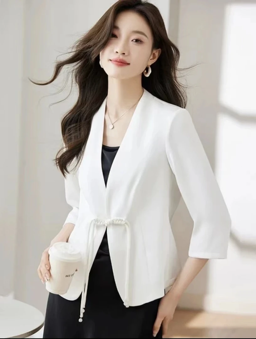 2024新款中式国风盘扣缎面小西装简约气质时尚百搭修身春夏薄款