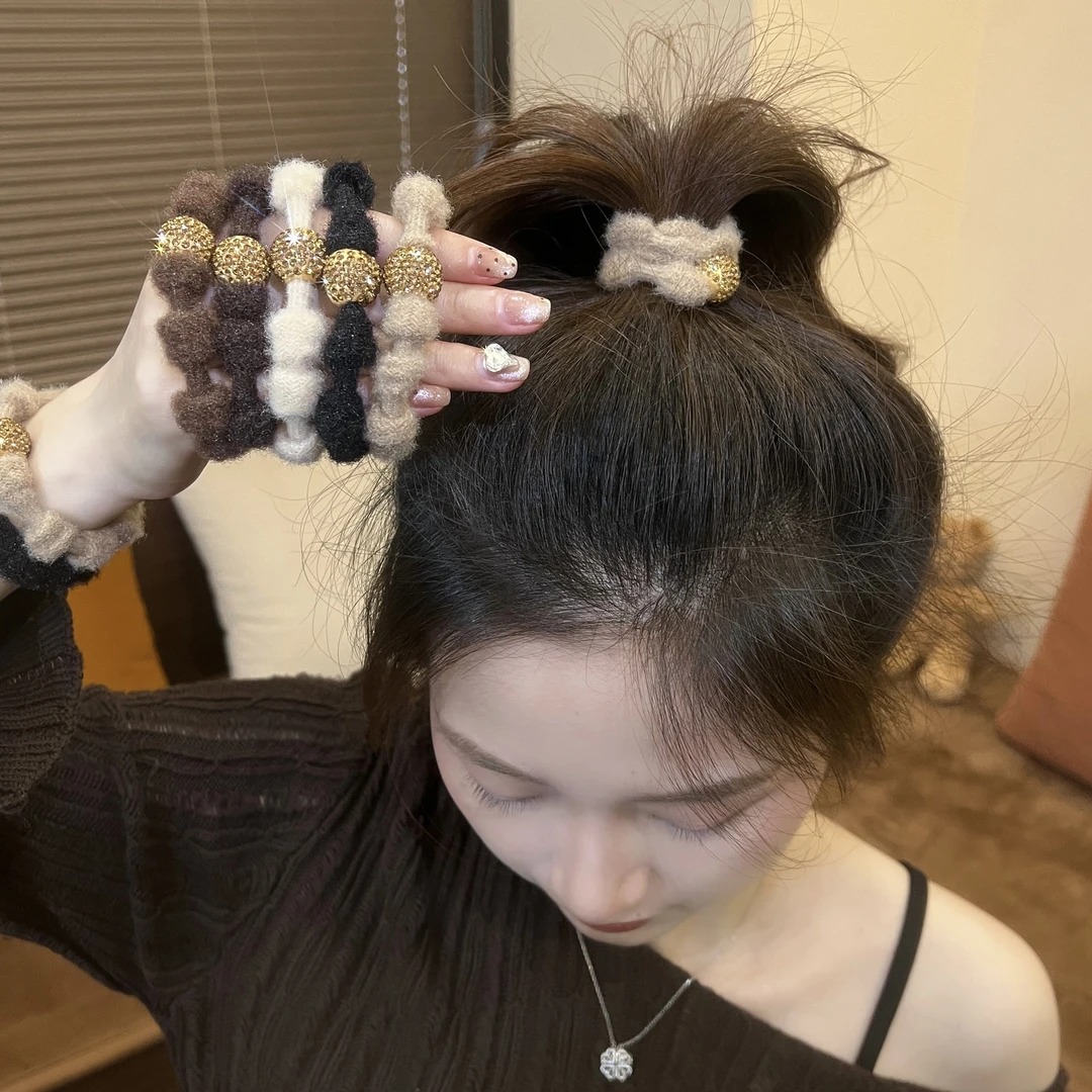 瑾乐秋冬新款毛绒发绳高弹力气质不伤发发圈简约百搭头绳轻奢头绳