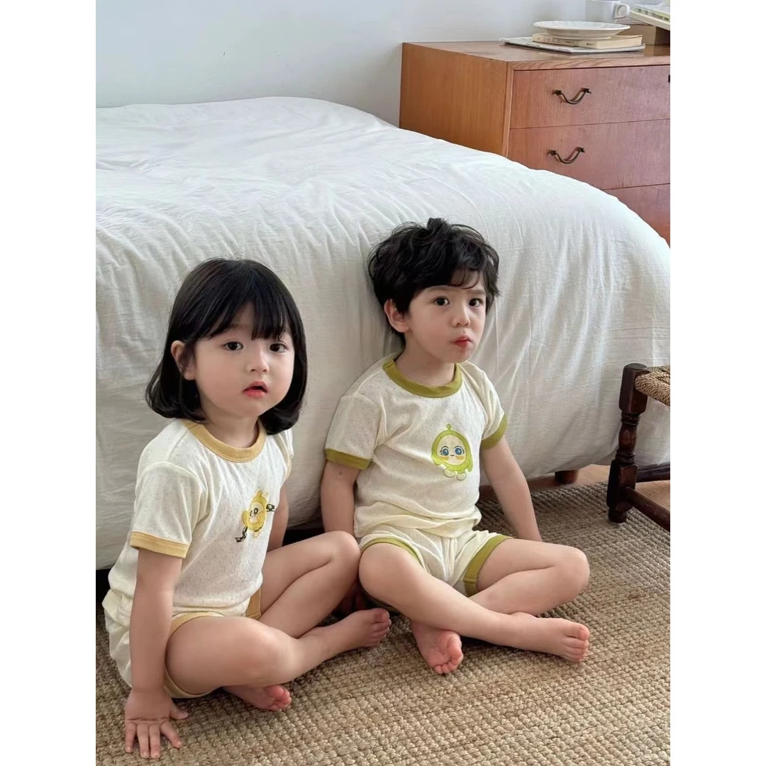 [风感波粒]A类纯棉提花蛋仔短套新款儿童卡通舒适透气蛋仔套装