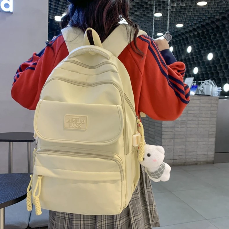 双肩背简约高中生小学生休闲百搭纯色日系森系书包大容量轻便