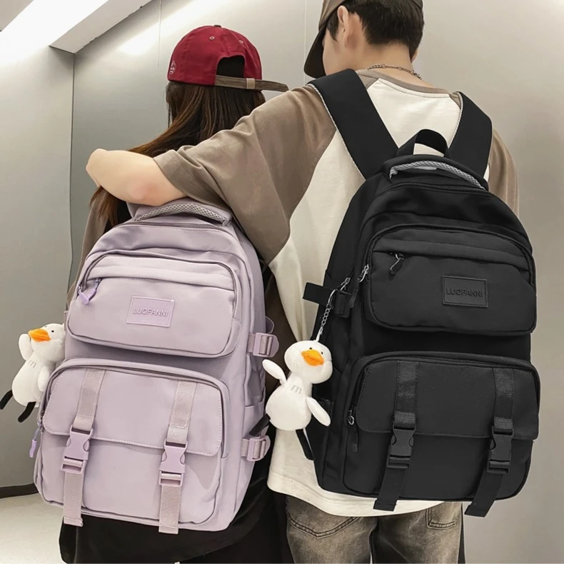 纯色双肩包背包初高中大学生潮流百搭简约大容量轻便双肩背森系