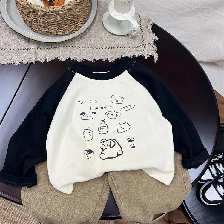 秋季新款插肩袖T恤宝宝中小儿童韩版百搭休闲打底衫男童长袖春秋