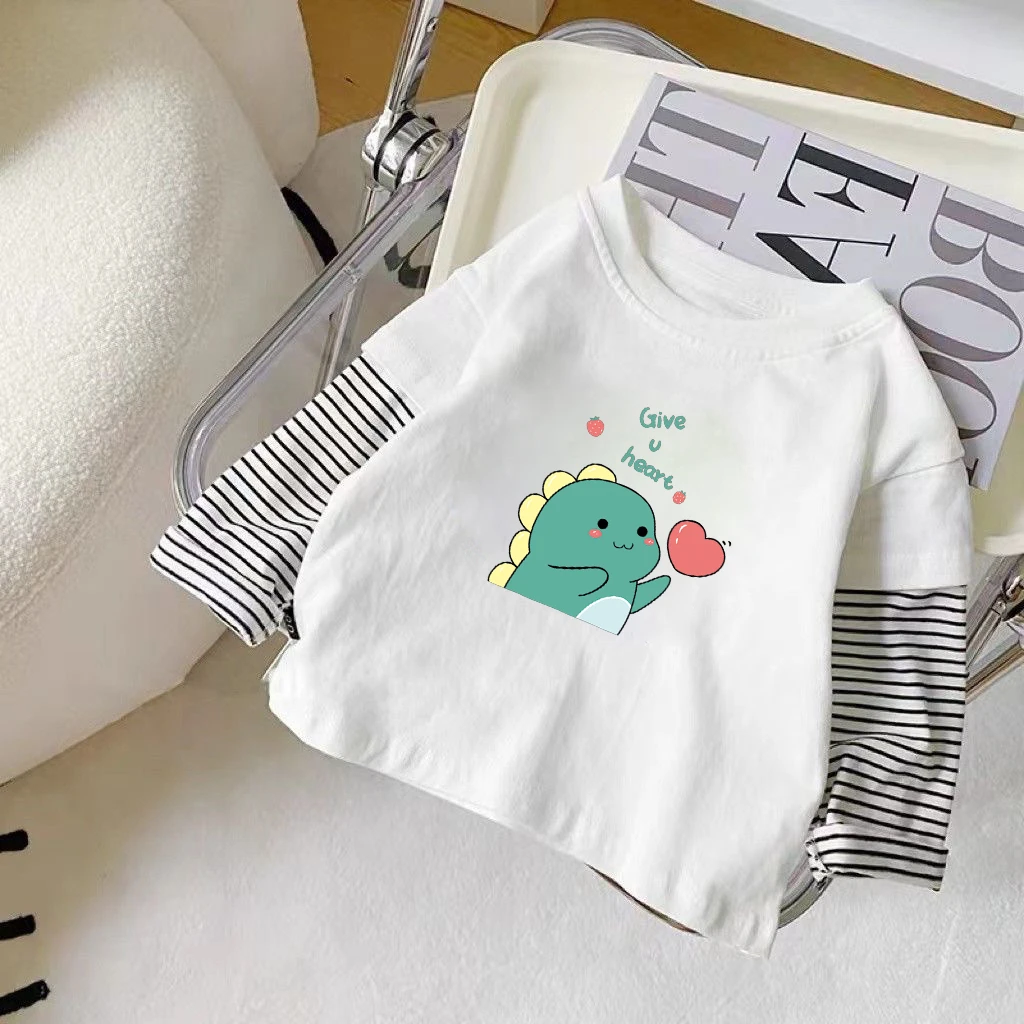 纯棉儿童长袖T恤春秋款条纹休闲假两件打底衫男童宝宝秋装上衣男